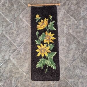 Yellow Flowers Hook Rug Wall Art With Wooden Hanger